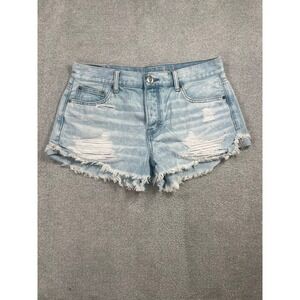 American Eagle Tomgirl Shortie Distressed Denim Shorts Light Wash Blue Women 10